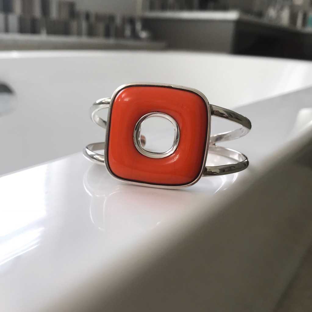 Fine Jewelry Sterling Silver Coral Cuff Bracelet / Statement Piece